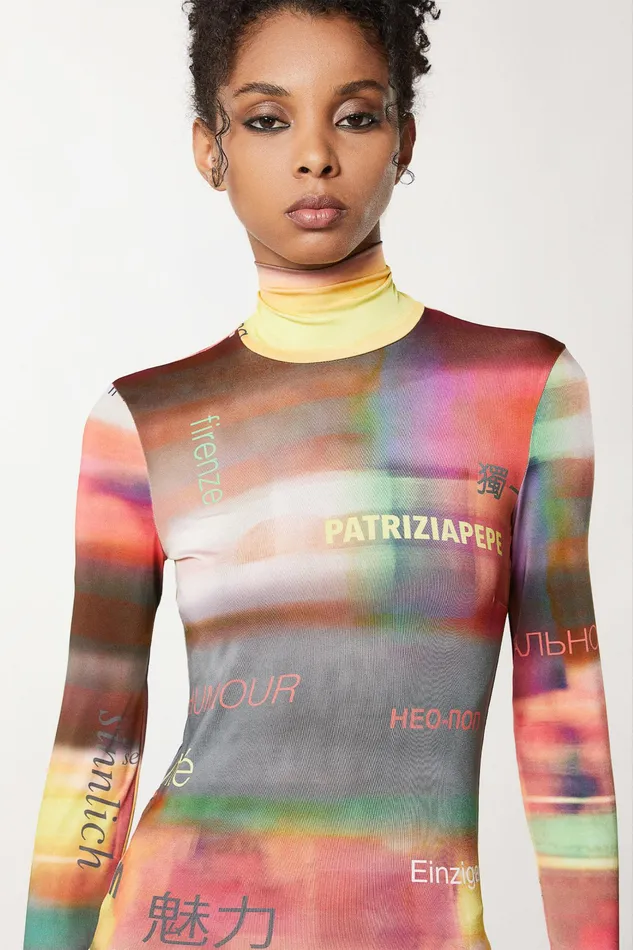 Midi Women Patrizia Pepe Glossy Dress With Slogan Print Multicolor Slogan