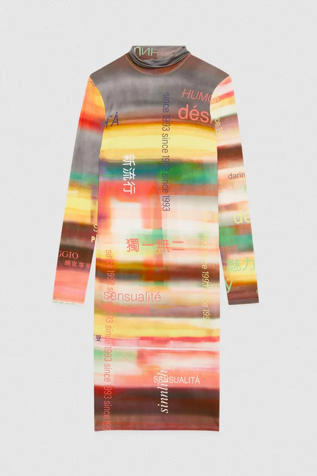 Midi Women Patrizia Pepe Glossy Dress With Slogan Print Multicolor Slogan