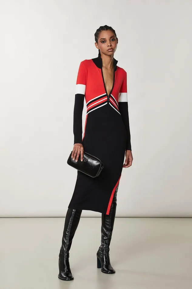 Midi Women Patrizia Pepe LongSleeved Dress Biker Blackred Rac