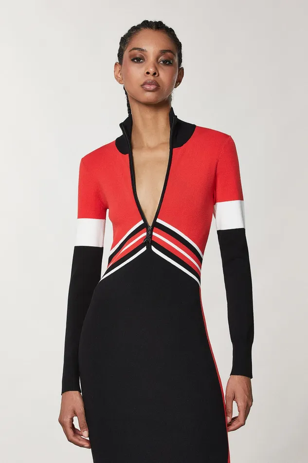 Midi Women Patrizia Pepe LongSleeved Dress Biker Blackred Rac