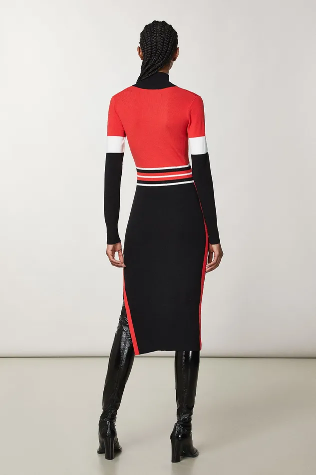 Midi Women Patrizia Pepe LongSleeved Dress Biker Blackred Rac