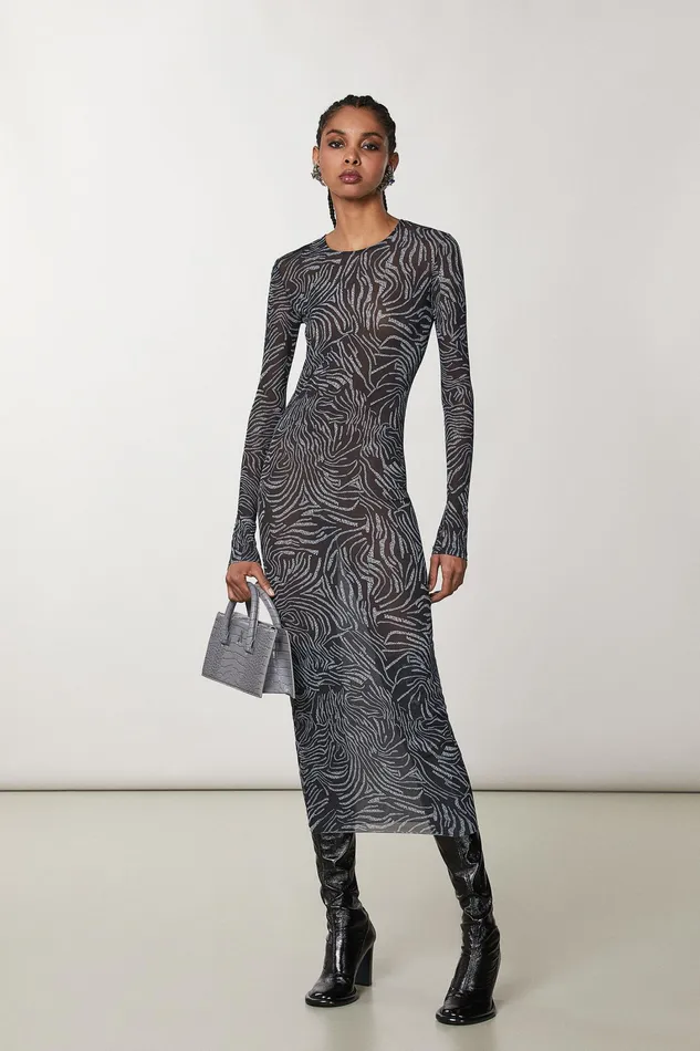 Midi Women Patrizia Pepe Long Stretch Tulle Dress Black Logo