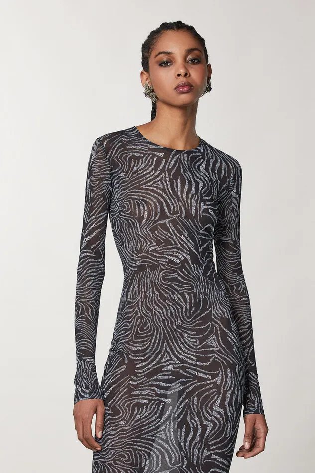 Midi Women Patrizia Pepe Long Stretch Tulle Dress Black Logo