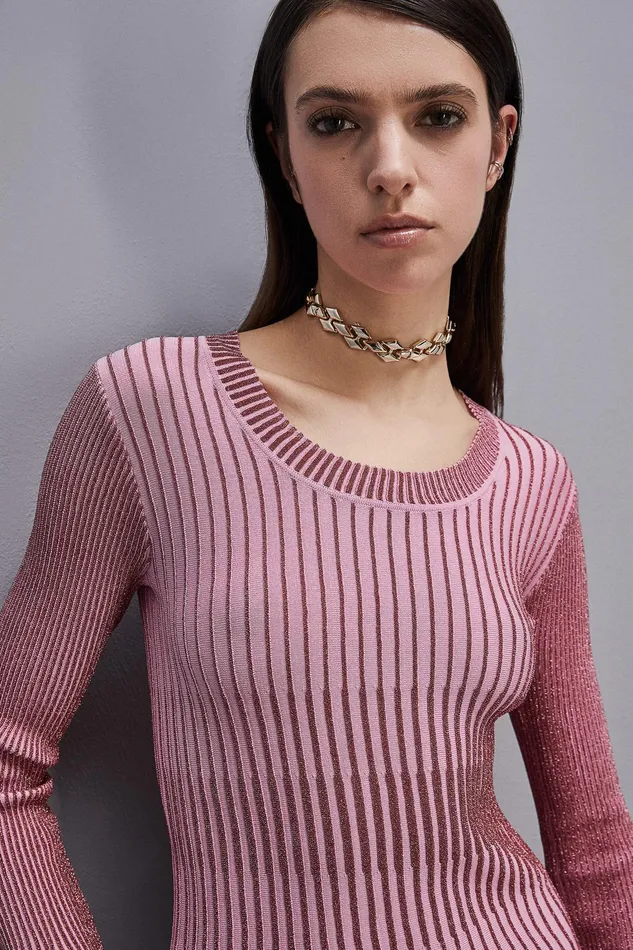 Midi Women Patrizia Pepe Lurex Midi Dress Pink Lurex