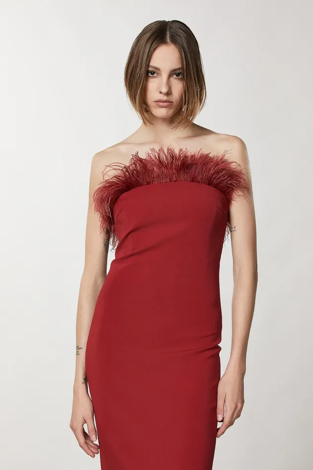 Midi Women Patrizia Pepe Midi Sheath Dress With Feathers Martian Red