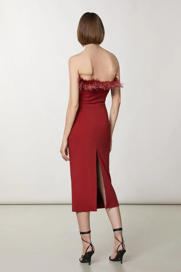 Midi Women Patrizia Pepe Midi Sheath Dress With Feathers Martian Red