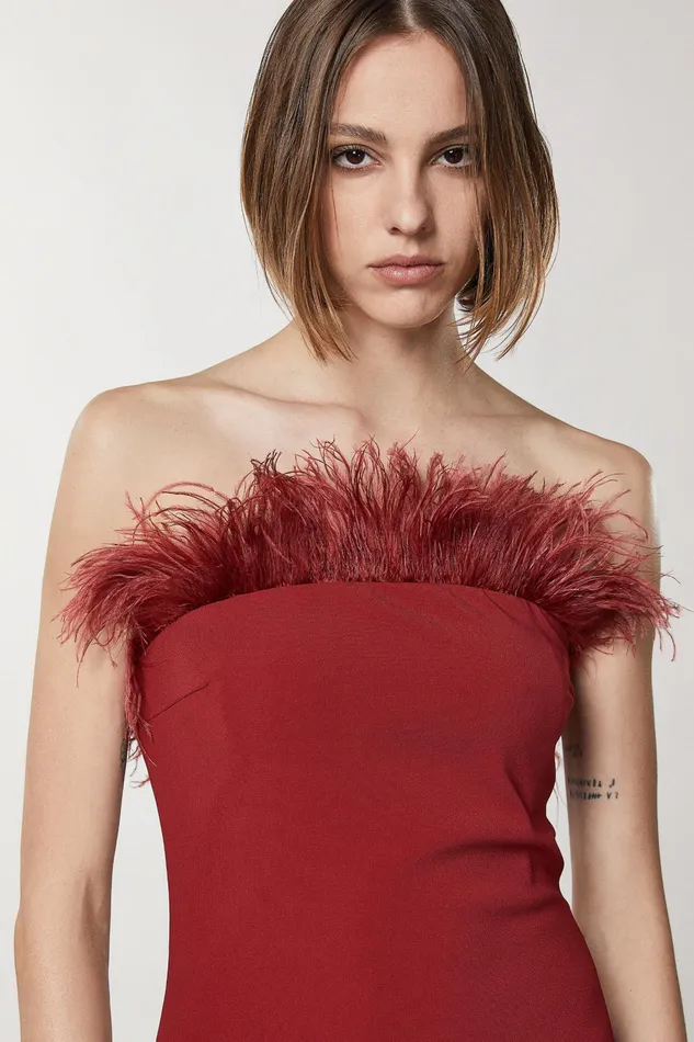 Midi Women Patrizia Pepe Midi Sheath Dress With Feathers Martian Red
