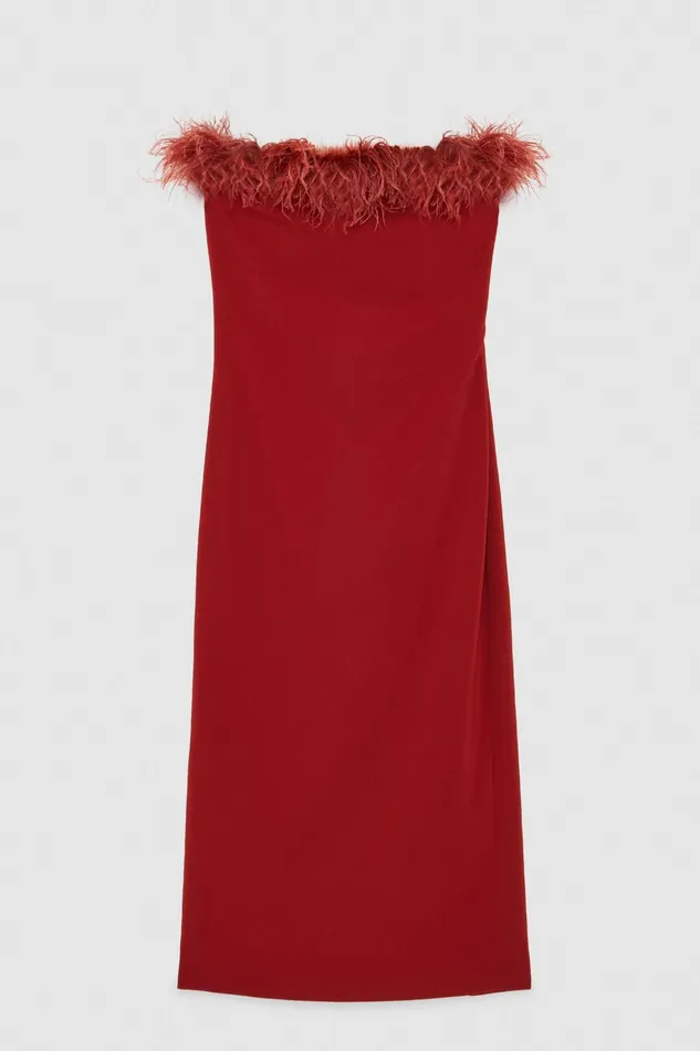 Midi Women Patrizia Pepe Midi Sheath Dress With Feathers Martian Red