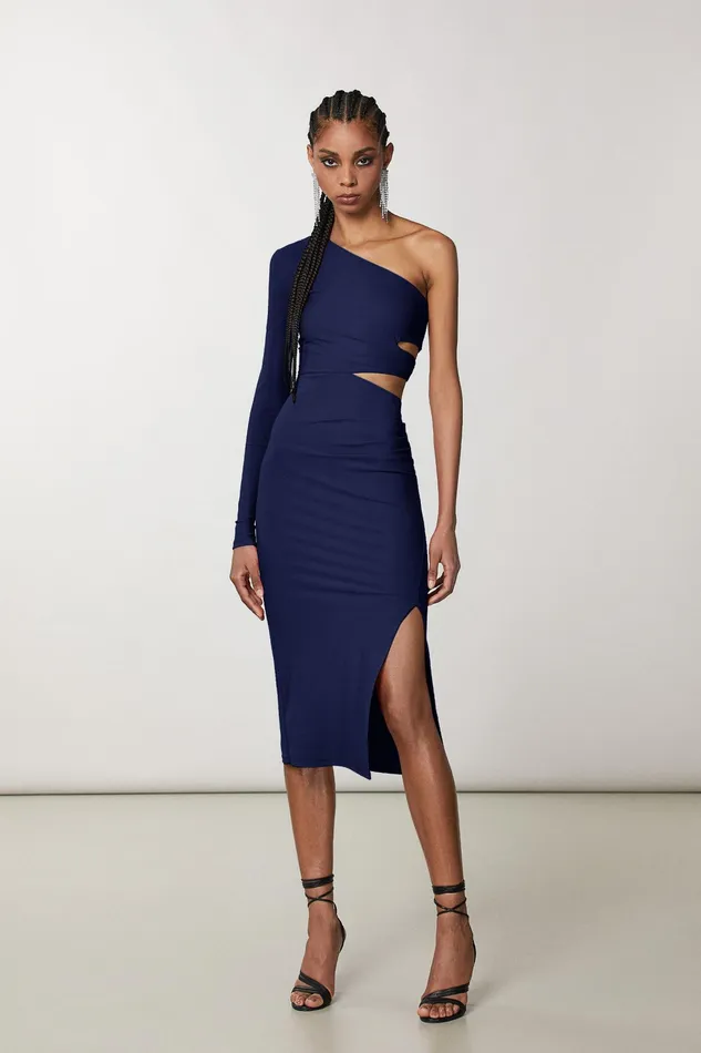 Midi Women Patrizia Pepe OneShoulder Midi Dress Blue Navy
