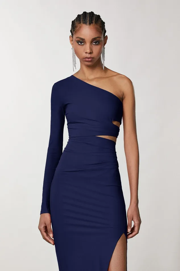 Midi Women Patrizia Pepe OneShoulder Midi Dress Blue Navy