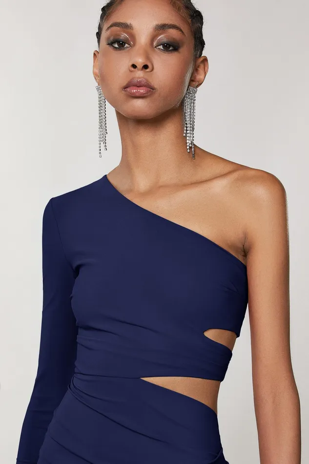 Midi Women Patrizia Pepe OneShoulder Midi Dress Blue Navy