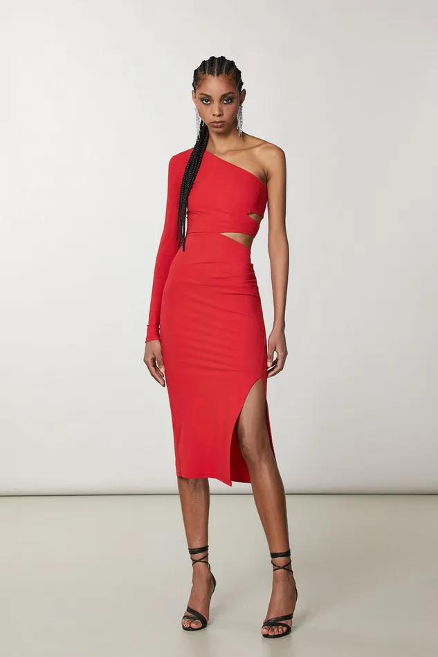 Midi Women Patrizia Pepe OneShoulder Midi Dress Sexy Red