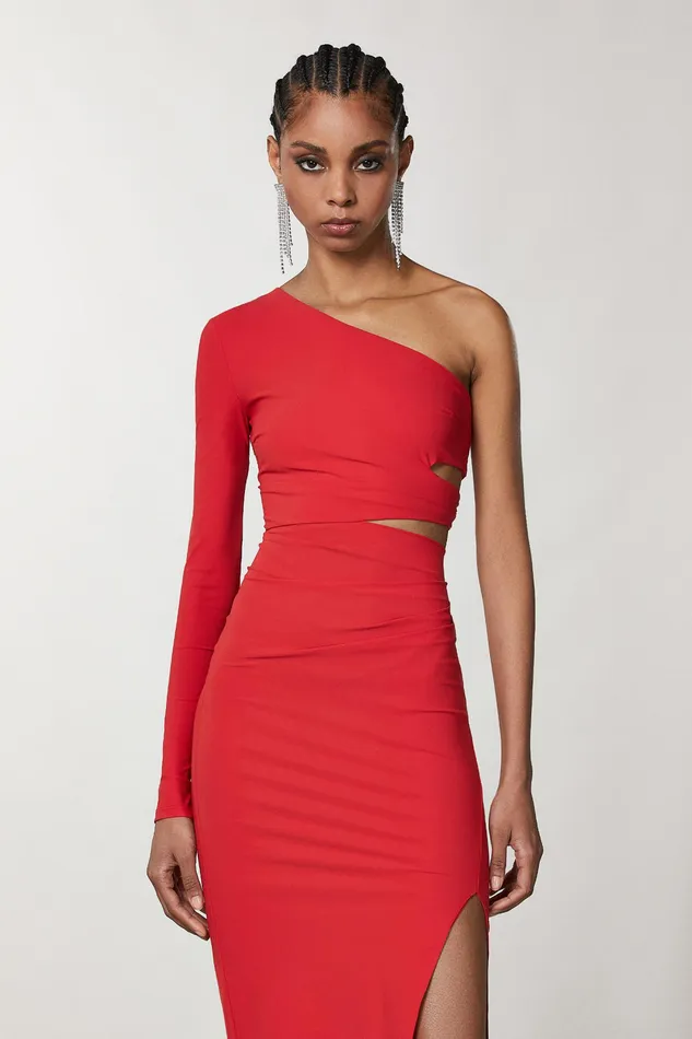 Midi Women Patrizia Pepe OneShoulder Midi Dress Sexy Red