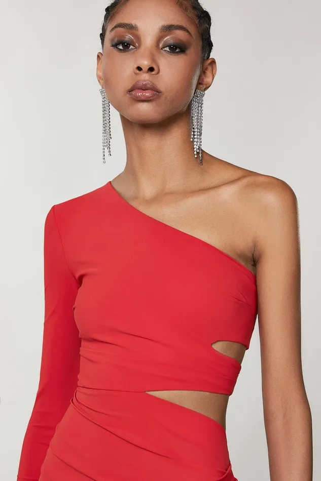 Midi Women Patrizia Pepe OneShoulder Midi Dress Sexy Red