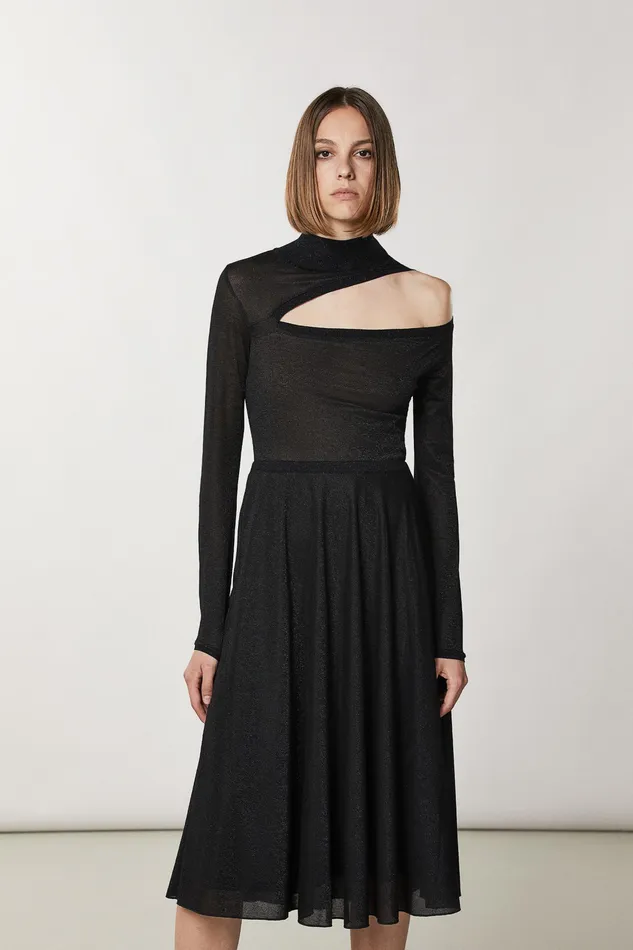 Midi Women Patrizia Pepe Rhinestone Lurex Dress Nero Lurex