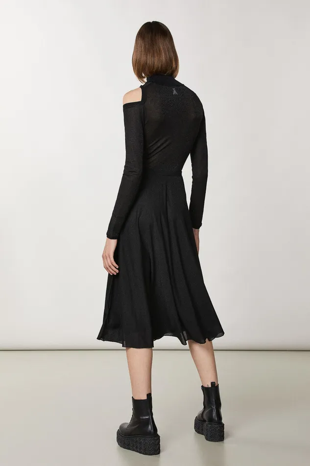 Midi Women Patrizia Pepe Rhinestone Lurex Dress Nero Lurex