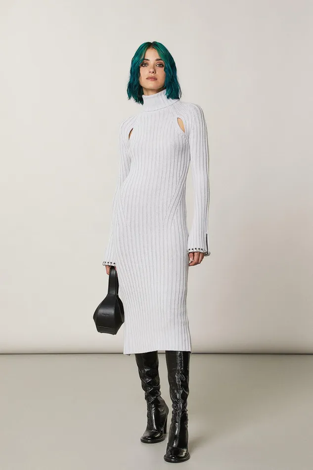 Midi Women Patrizia Pepe Ribbed Dress With CutOut Eldorado White