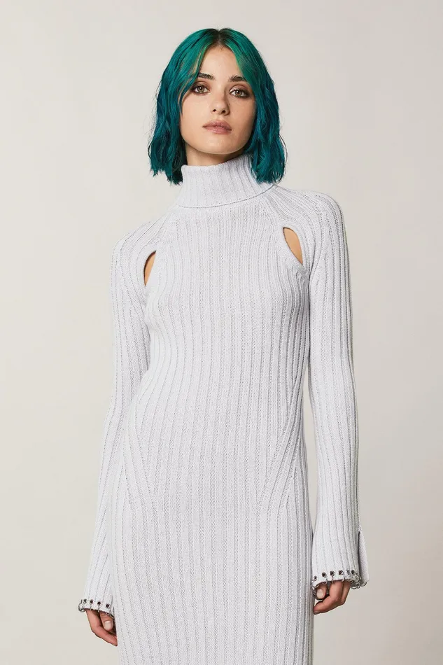 Midi Women Patrizia Pepe Ribbed Dress With CutOut Eldorado White