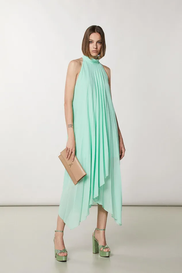 Midi Women Patrizia Pepe Sleeveless Pleated Dress Planet Green