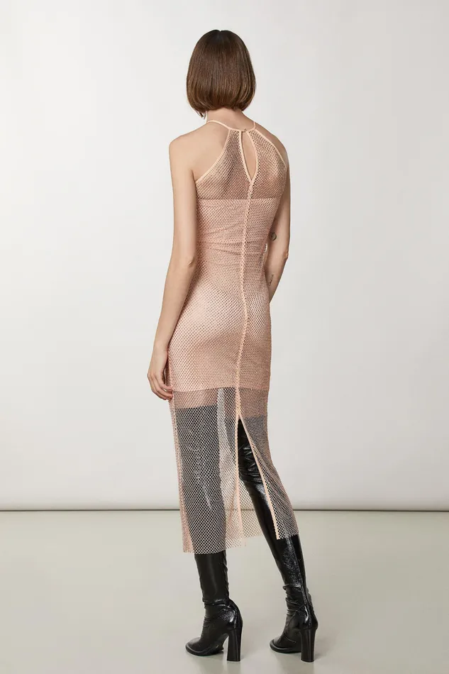 Midi Women Patrizia Pepe Sleeveless Rhinestone Mesh Dress Astral Blush