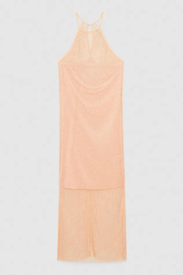 Midi Women Patrizia Pepe Sleeveless Rhinestone Mesh Dress Astral Blush