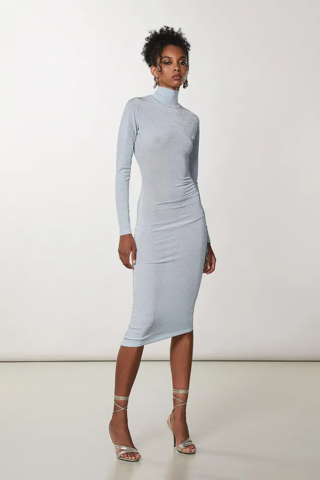 Midi Women Patrizia Pepe Slim Fit Dress In Lurex Jersey Lurex Silver