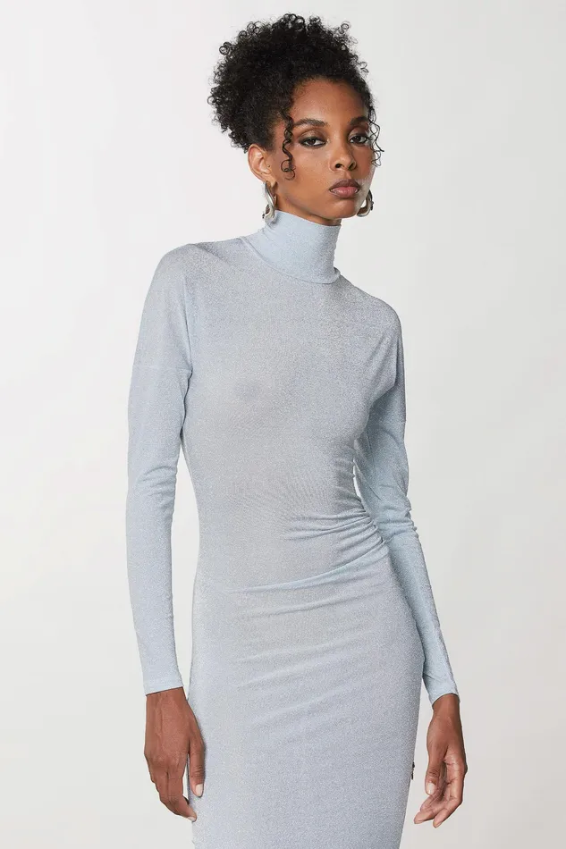 Midi Women Patrizia Pepe Slim Fit Dress In Lurex Jersey Lurex Silver