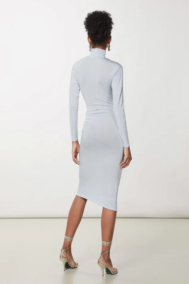 Midi Women Patrizia Pepe Slim Fit Dress In Lurex Jersey Lurex Silver