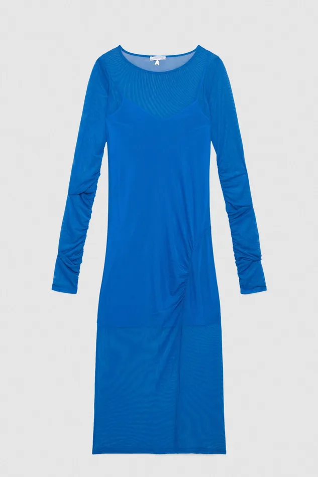 Midi Women Patrizia Pepe Stretch Tulle Slim Dress Blue Soul