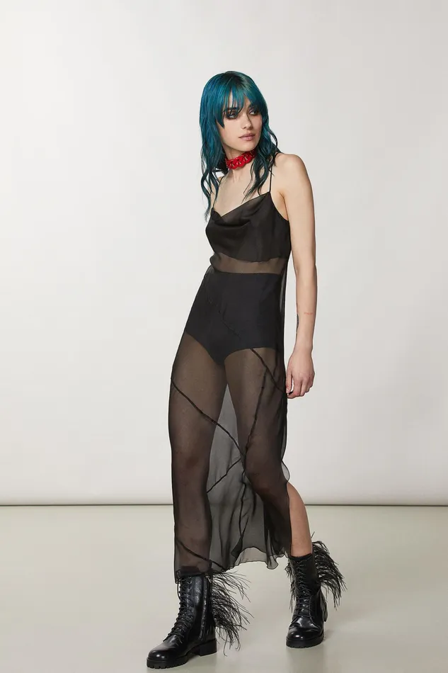 Midi Women Patrizia Pepe Transparent Silk Dress Nero