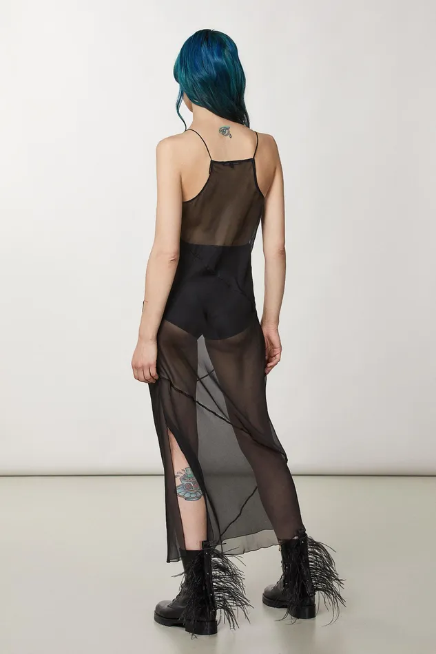 Midi Women Patrizia Pepe Transparent Silk Dress Nero