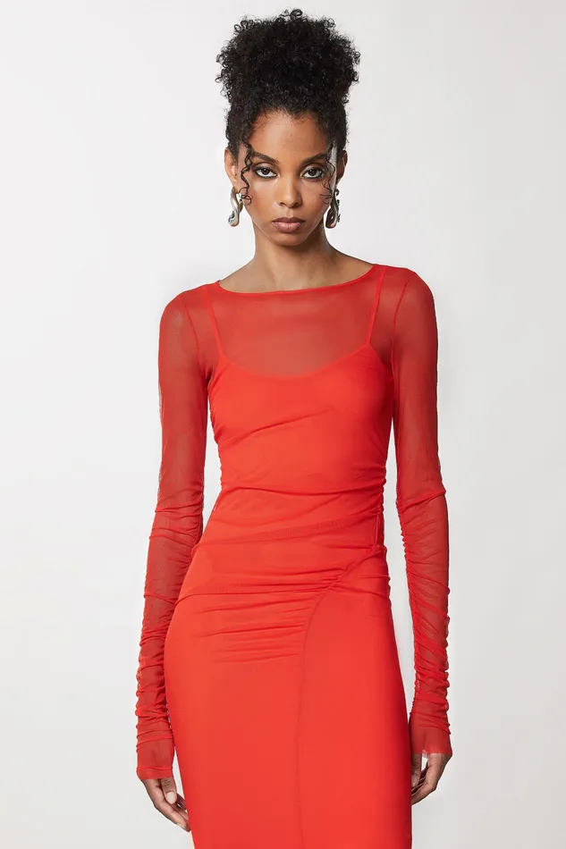 Midi Women Patrizia Pepe Tulle Draped Dress Racing Red