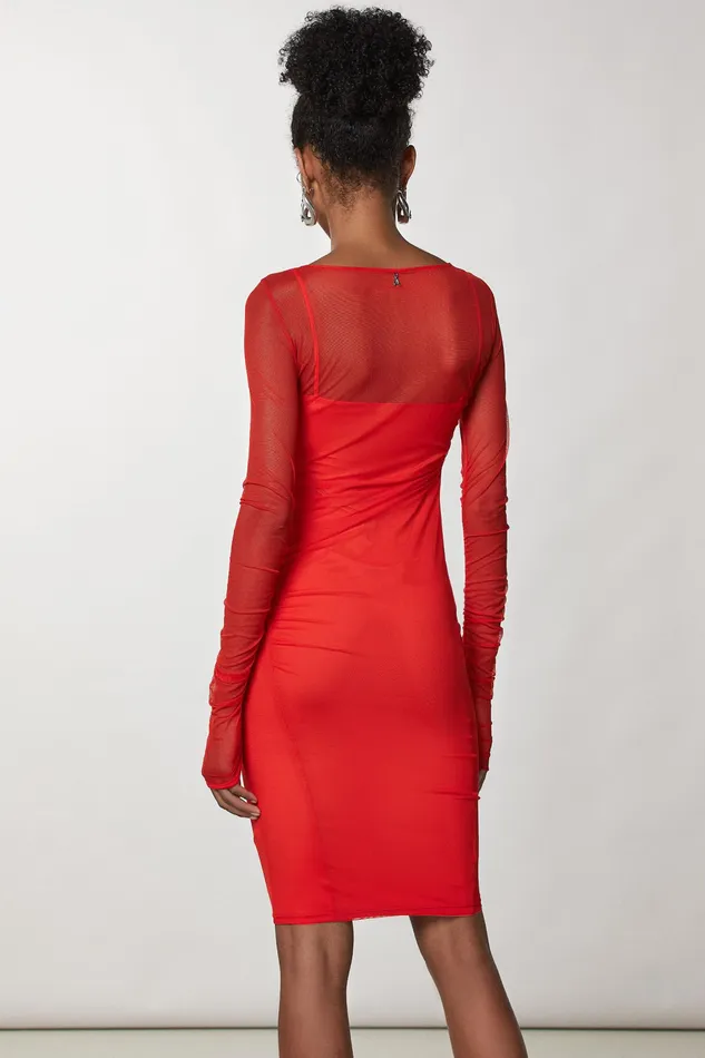 Midi Women Patrizia Pepe Tulle Draped Dress Racing Red