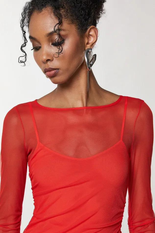 Midi Women Patrizia Pepe Tulle Draped Dress Racing Red