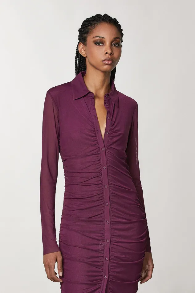 Midi Women Patrizia Pepe Tulle Shirt Dress Futuristic Purple