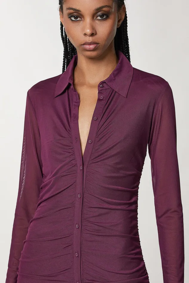 Midi Women Patrizia Pepe Tulle Shirt Dress Futuristic Purple