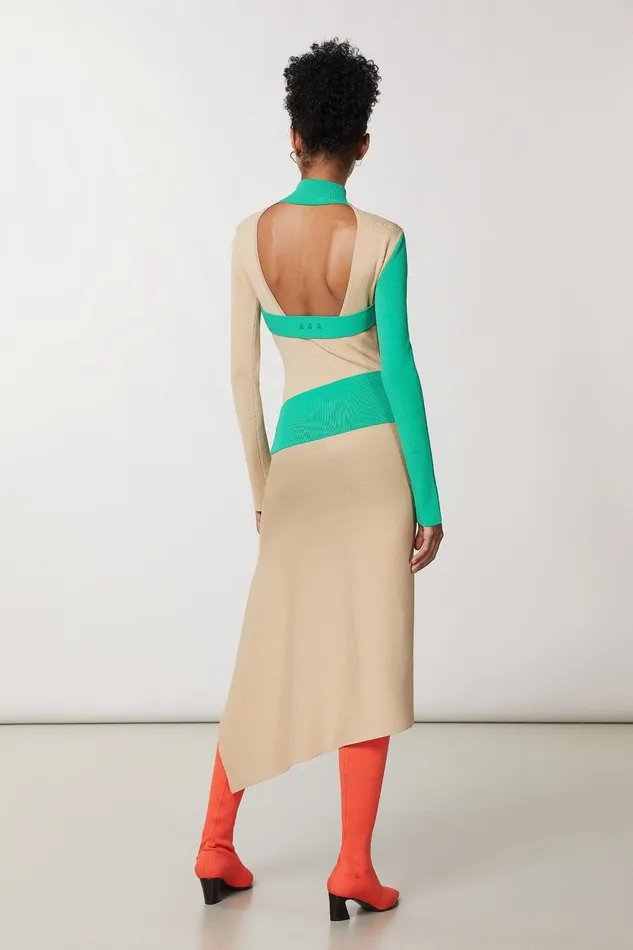 Midi Women Patrizia Pepe TwoTone Asymmetrical Dress Craft Beige and Green