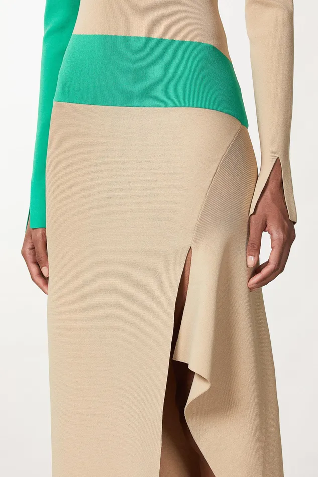 Midi Women Patrizia Pepe TwoTone Asymmetrical Dress Craft Beige and Green