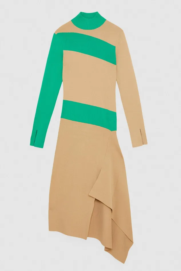 Midi Women Patrizia Pepe TwoTone Asymmetrical Dress Craft Beige and Green
