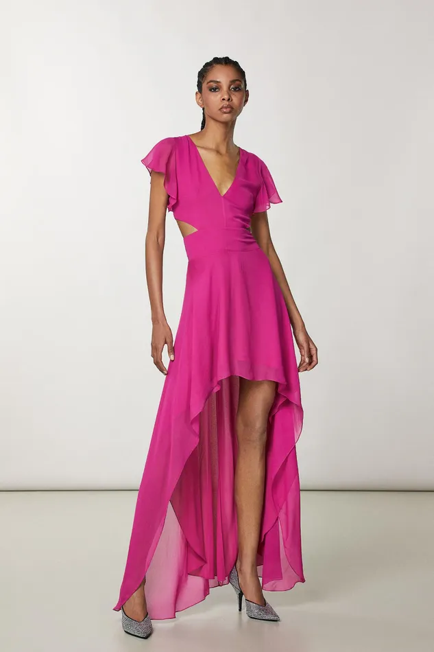 Midi Women Patrizia Pepe Viscose Chiffon Dress Flash Fuxia