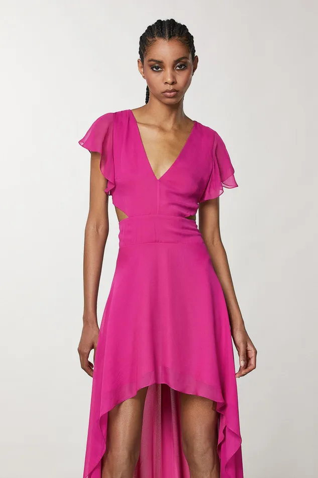 Midi Women Patrizia Pepe Viscose Chiffon Dress Flash Fuxia
