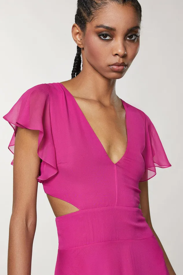 Midi Women Patrizia Pepe Viscose Chiffon Dress Flash Fuxia