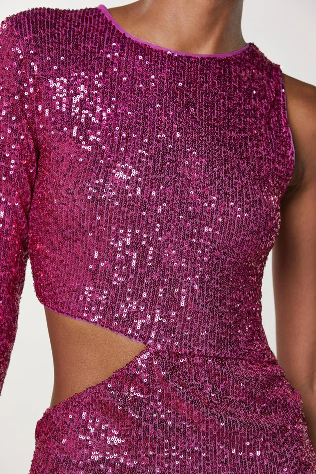 Mini Women Patrizia Pepe AllOver Sequin Dress Dark Dynamic Fuxia