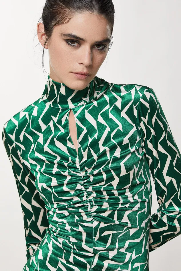 Mini Women Patrizia Pepe Essential Geometric Green Print Dress Geometric Green