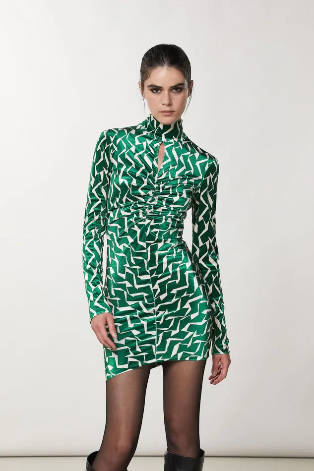 Mini Women Patrizia Pepe Essential Geometric Green Print Dress Geometric Green