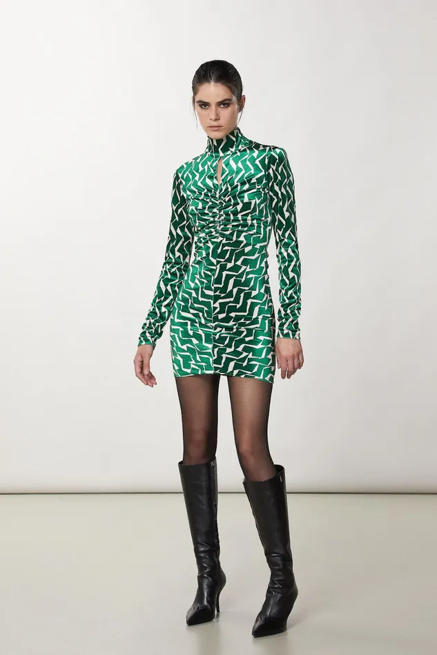 Mini Women Patrizia Pepe Essential Geometric Green Print Dress Geometric Green