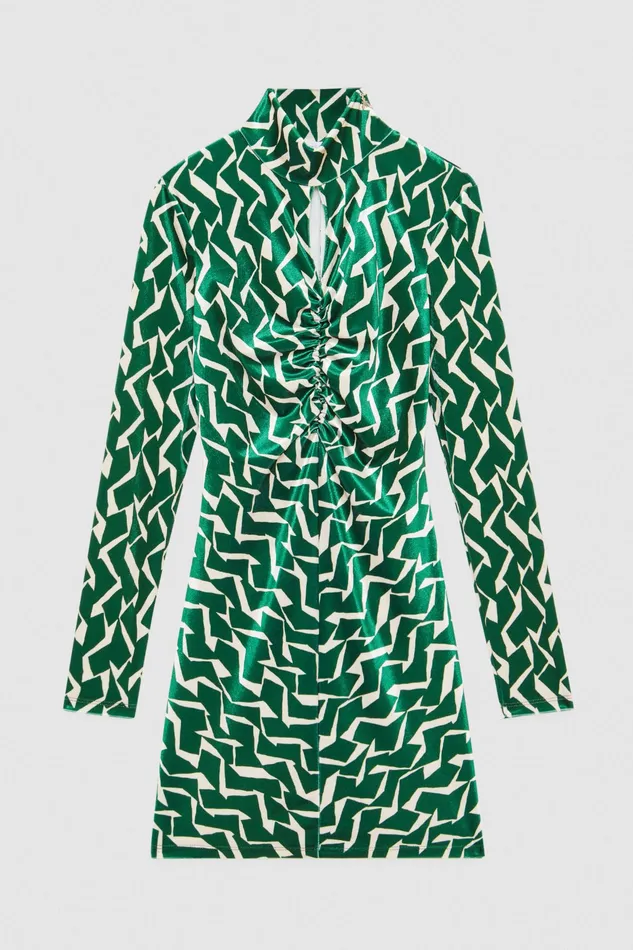 Mini Women Patrizia Pepe Essential Geometric Green Print Dress Geometric Green