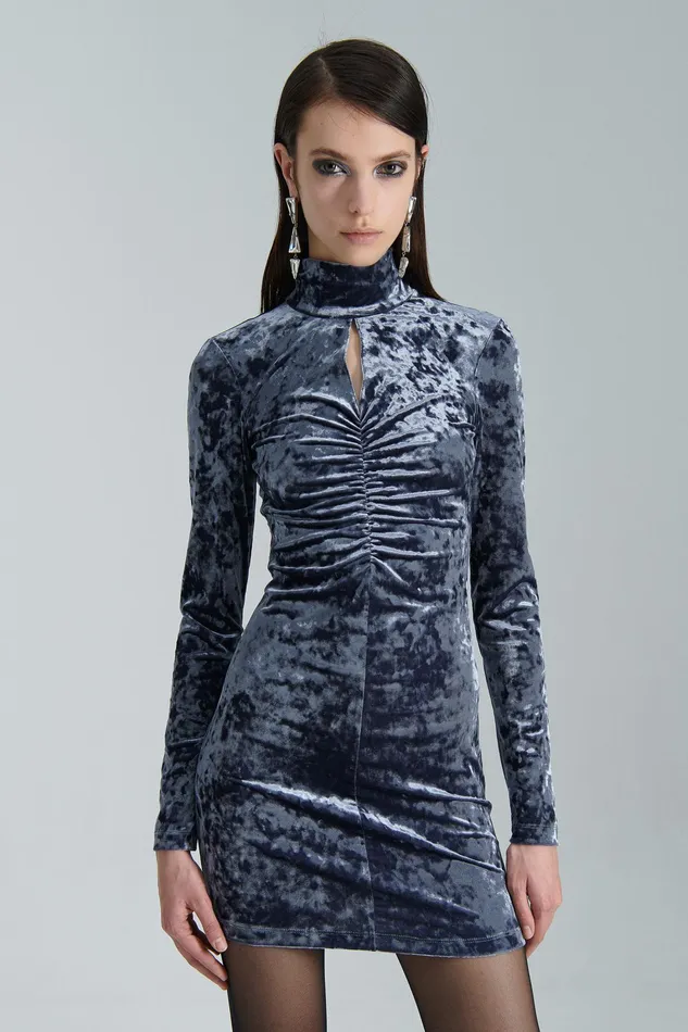 Mini Women Patrizia Pepe Essential Velvet Dress Atmosphere Blue
