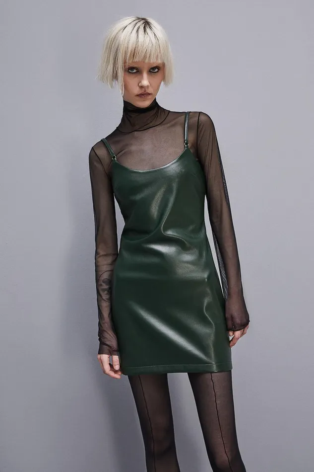 Mini Women Patrizia Pepe Mini Dress In Coated Fabric Tuscany Green