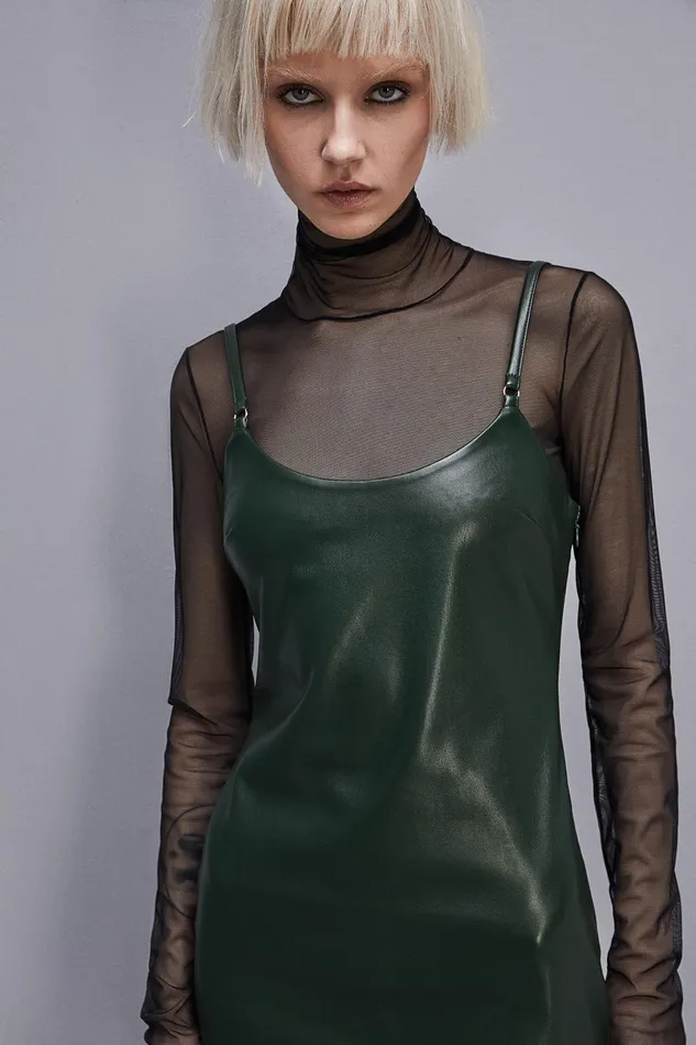 Mini Women Patrizia Pepe Mini Dress In Coated Fabric Tuscany Green